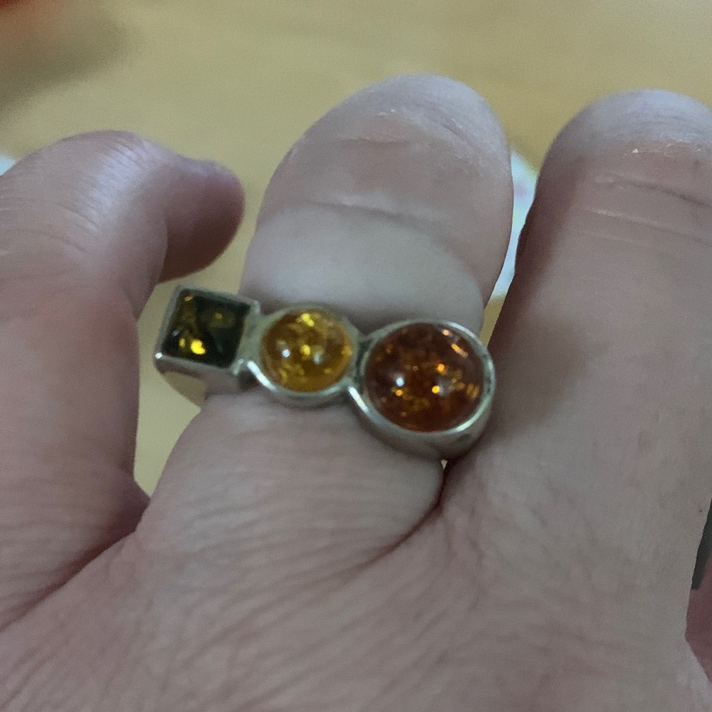 Elegant Silver Ring with Amber and Citrine Stones